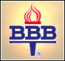 Better Business Bureau logo with a torch symbol.